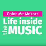 A green background with the words " color me mozart life inside the music ".