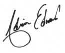 A black and white photo of the signature of adrian edward.