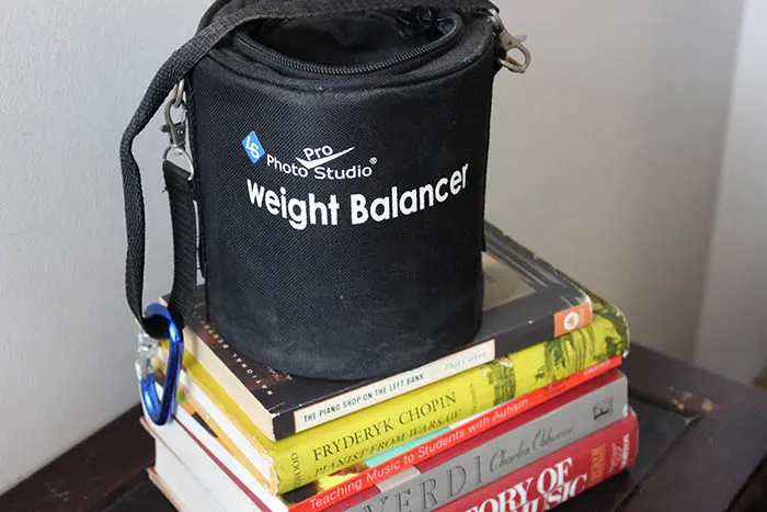 A bag sitting on top of some books