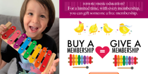 A child holding up some instruments with a heart on it