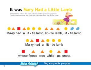 A sheet with an image of the song it was mary had a little lamb.