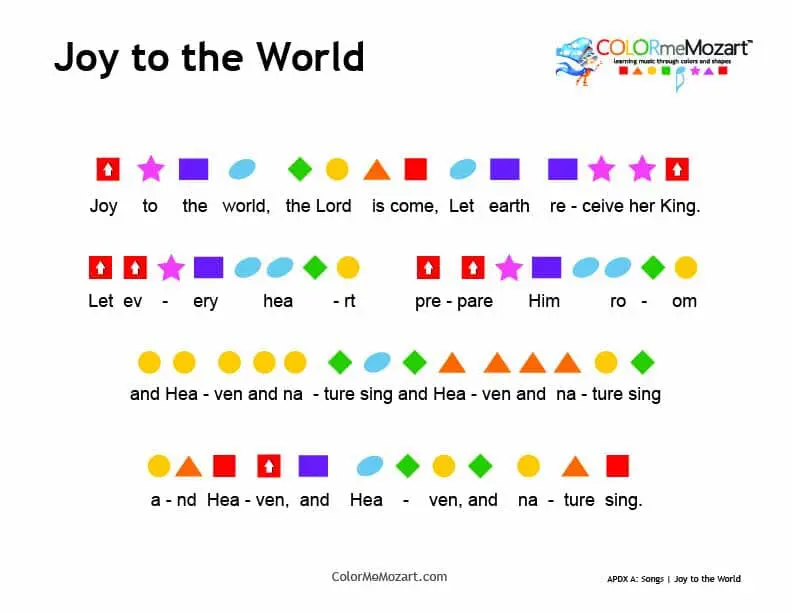 A page of words with different colors and shapes.