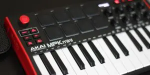 A close up of the akai mpk mini keyboard