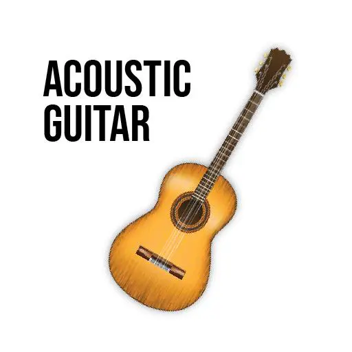 A guitar with the words acoustic guitar underneath it.