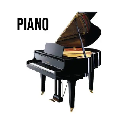 A piano with the word " piano " underneath it.