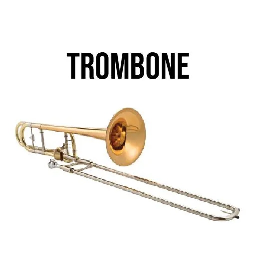 A trombone with the word " trombone " underneath it.