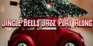 A red car with the words " jingle bells jazz play " written on it.