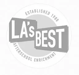 A gray and white logo for la 's best.