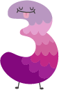 A number three with purple and pink colors