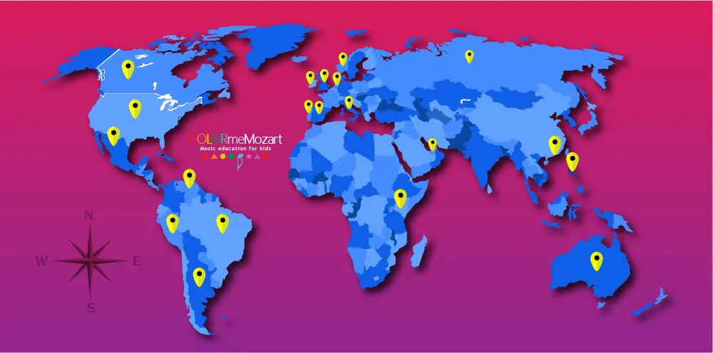 A map of the world with locations marked.