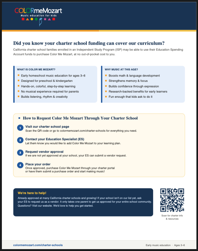 Color Me Mozart Charter School Vendor Request Form