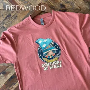 Color Me Mozart "Symphony of Stars" T-shirt in Redwood