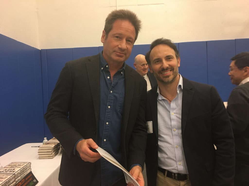 Adrian Edward and David Duchovny at Collegiate School NYC Authors Night