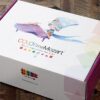 A box with the logo of the children 's music store, col. O. M. Mozart