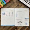 A page of music notes and piano keys
