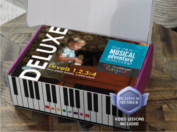 A box with a child playing the piano on it.