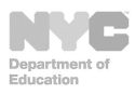 A gray and white logo for the nyc department of education.