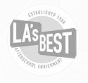 A gray and white logo for la 's best.